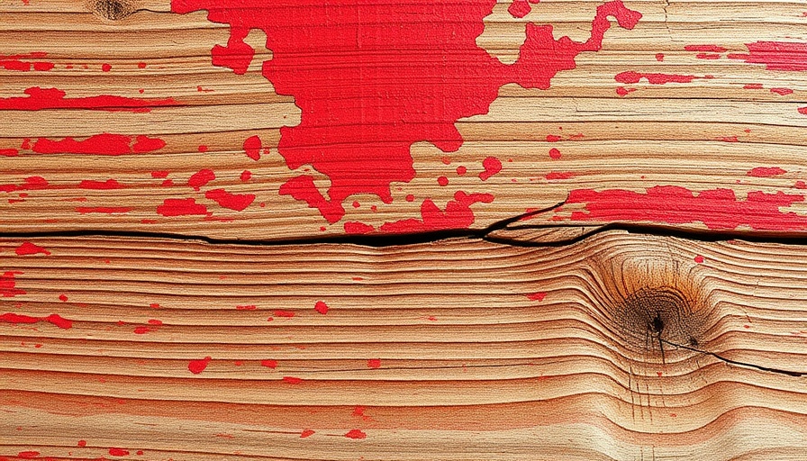 Weathered wood with peeling red paint, rustic texture.