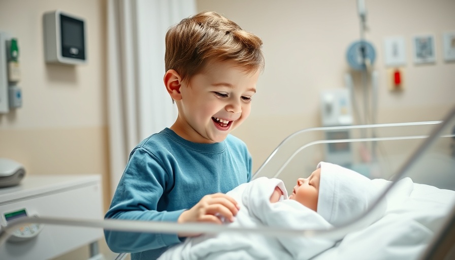 Tender love of a big brother at hospital with newborn.