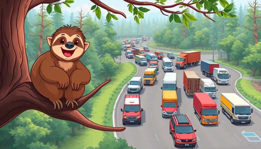 Cartoon sloths watching traffic jam, ChatGPT image generation scheduled tasks.