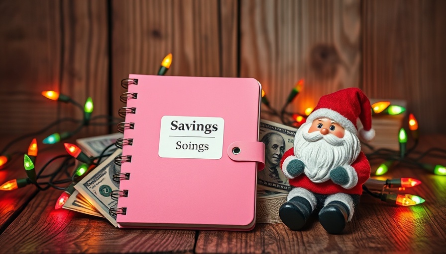 Festive setup for Christmas savings with Santa figurine.