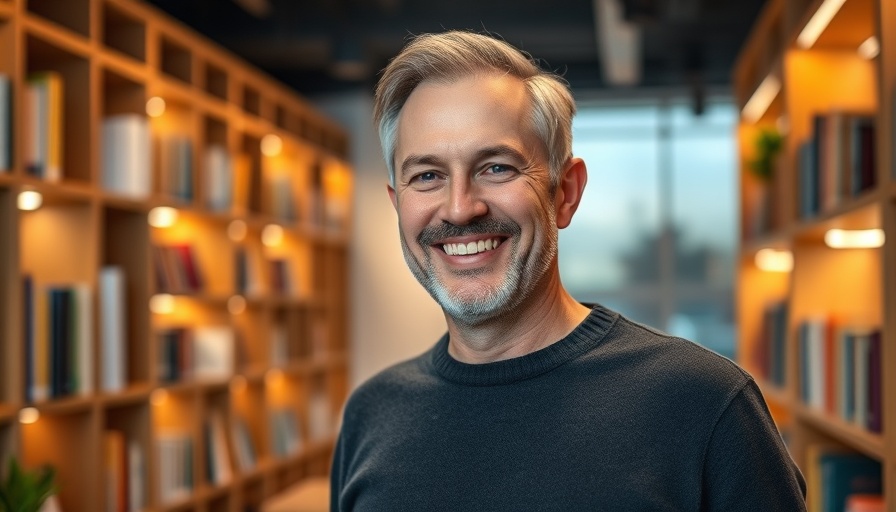 Smiling man in office with bookshelves, bridging finance property restructuring.