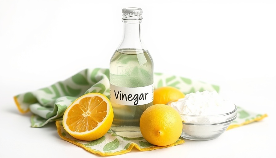 White vinegar health benefits with lemon and baking soda on green cloth