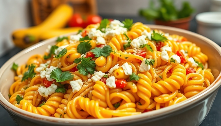 Colorful Mexican street corn pasta salad with cilantro.