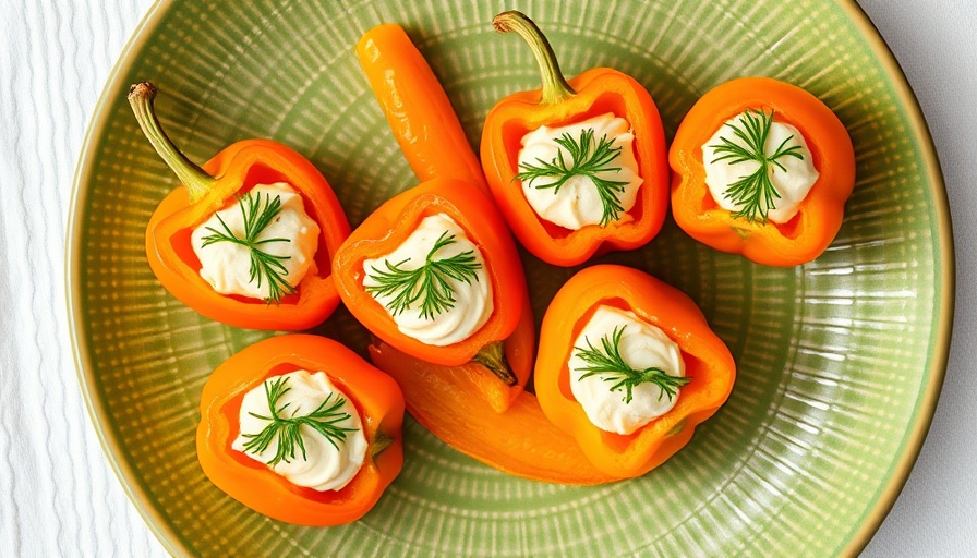 Vibrant stuffed mini bell peppers resembling carrots on a plate.