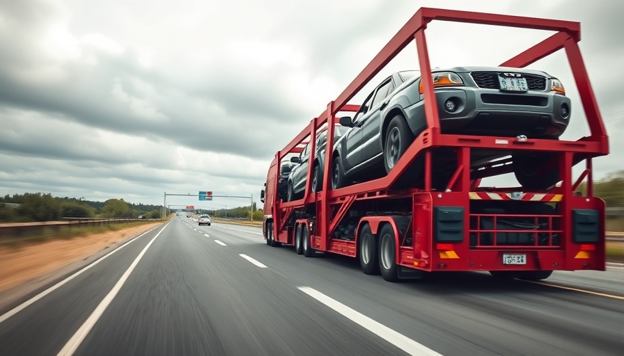 SUVs on transporter symbolize auto stocks rising as Trump aids car firms.