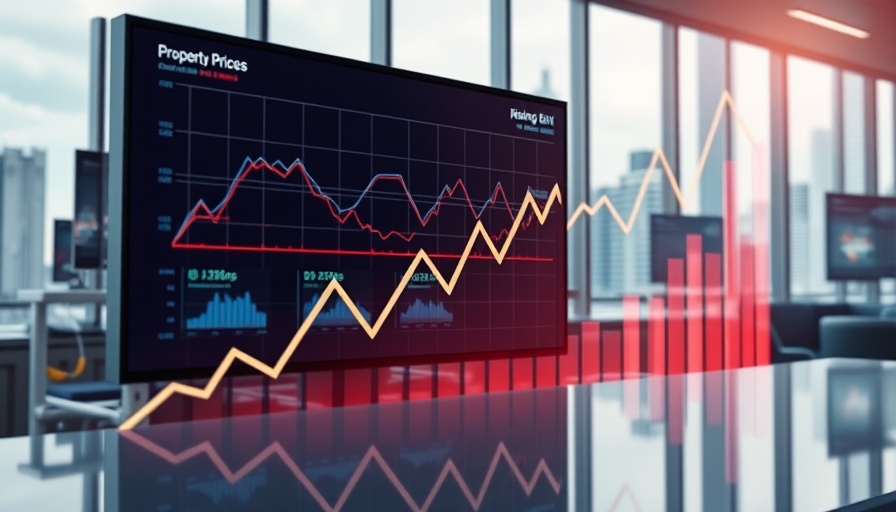 Graph showing average property price rise in UK in a modern office.