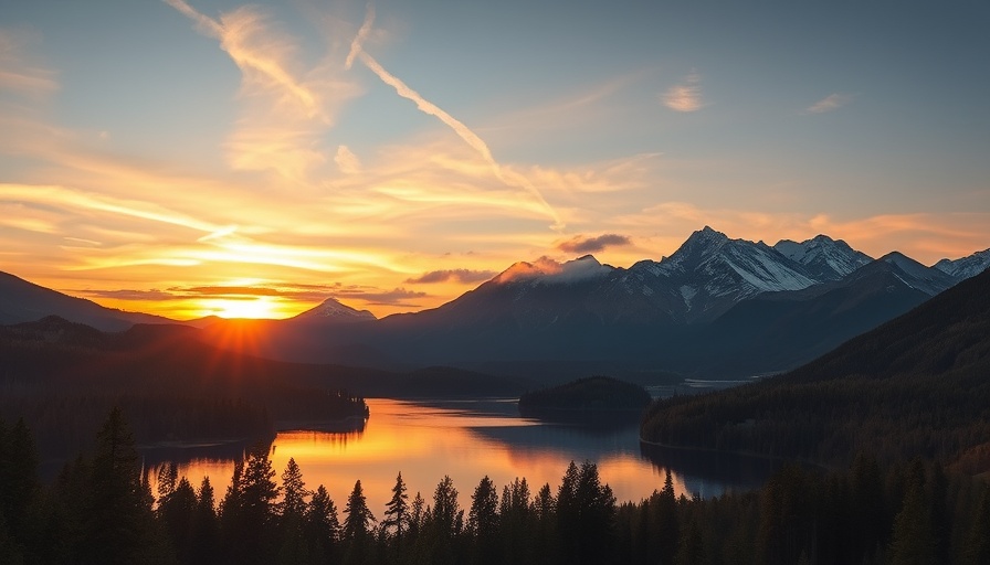 Breathtaking sunset over serene mountain lake during National Park Week free admission.