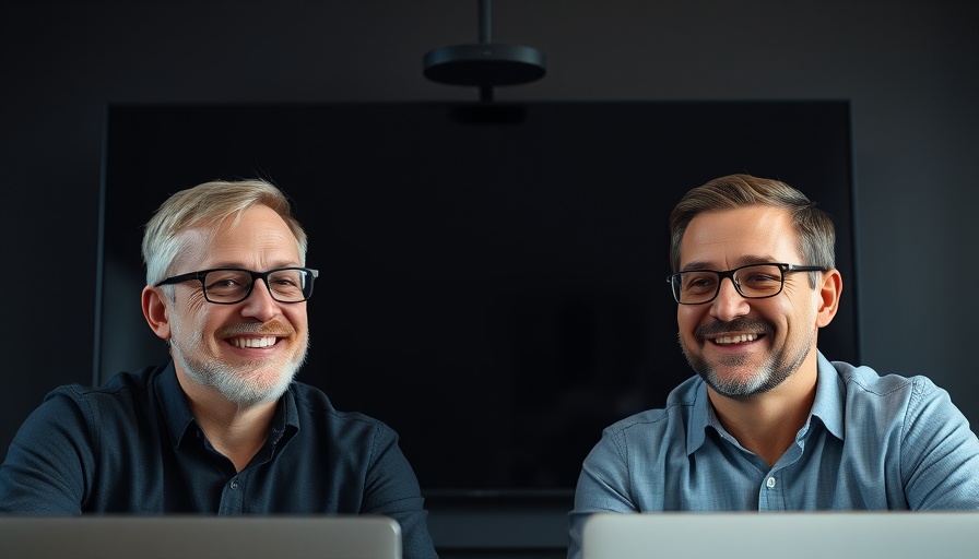 Video call with two smiling men discussing crypto innovation and memecoins.
