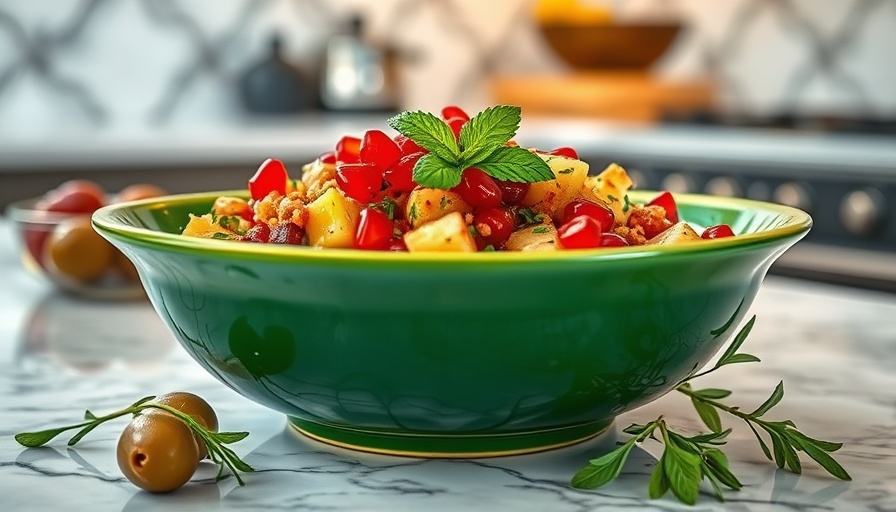 Vibrant Zeytoon Parvardeh dish with pomegranate seeds and mint.