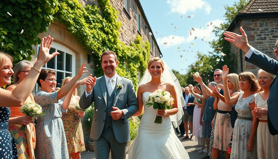 Joyful wedding celebration with bride, groom, and guests in Dumfries and Galloway.