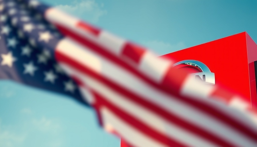 Nissan logo sign with American flag symbolizing production strategy amid tariffs.