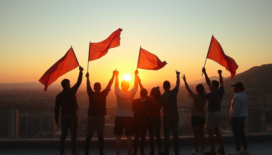 Protesters in Syria hold flags at sunset, highlighting government freedoms.