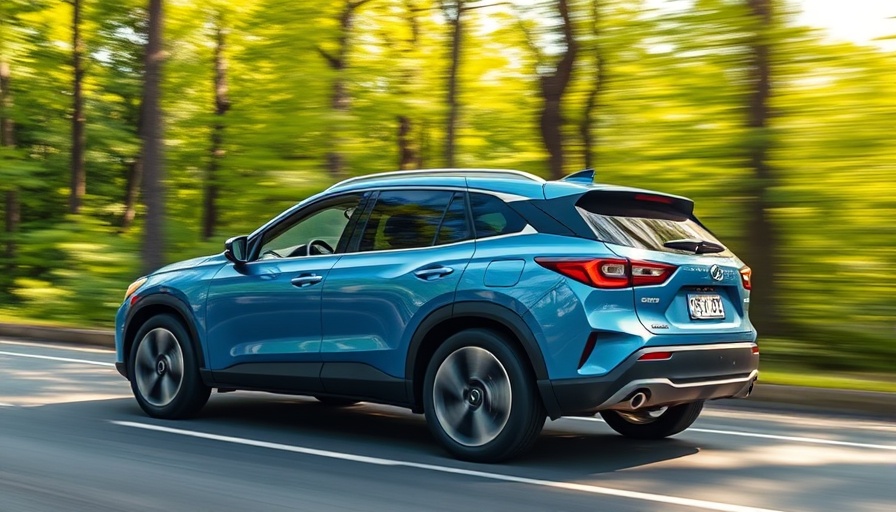 Modern crossover with advanced safety features on a scenic road.