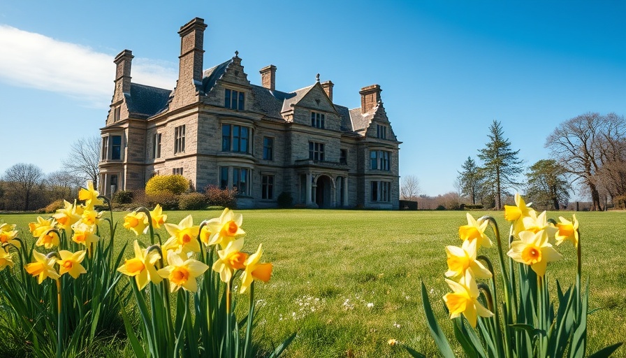 Majestic manor exterior with daffodils at Dumfries Classical Music Festival