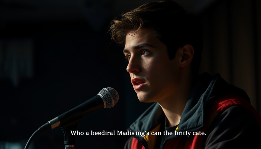 Young male recording in dimly lit room with headphones and microphone.