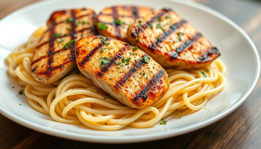 Delicious low-carb chicken caesar pasta with creamy sauce.