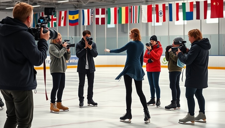 Young filmmakers seizing opportunity to make a film at ice rink.