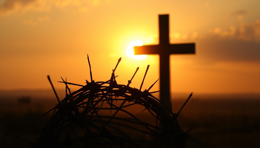 Crown of thorns and cross at sunset illustrating Christ’s crucifixion significance for families.