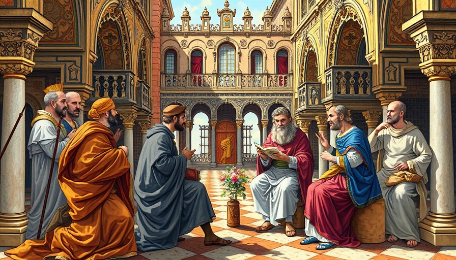 Decorative book cover with medieval illustration depicting philosophical scene