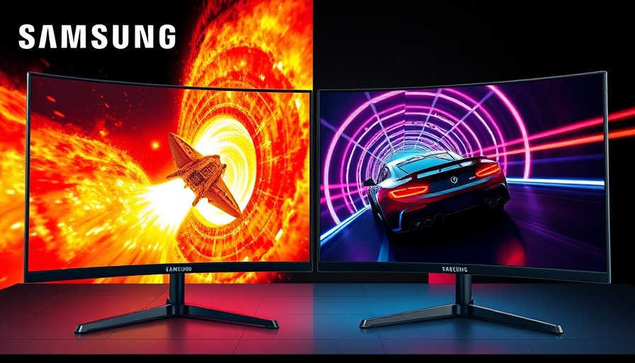 Samsung Odyssey 3D Monitor displaying vibrant sci-fi visuals.