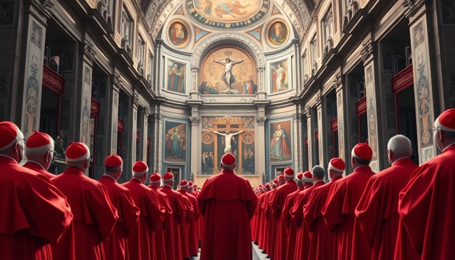 Cardinals in Sistine Chapel preparing for papal conclave.