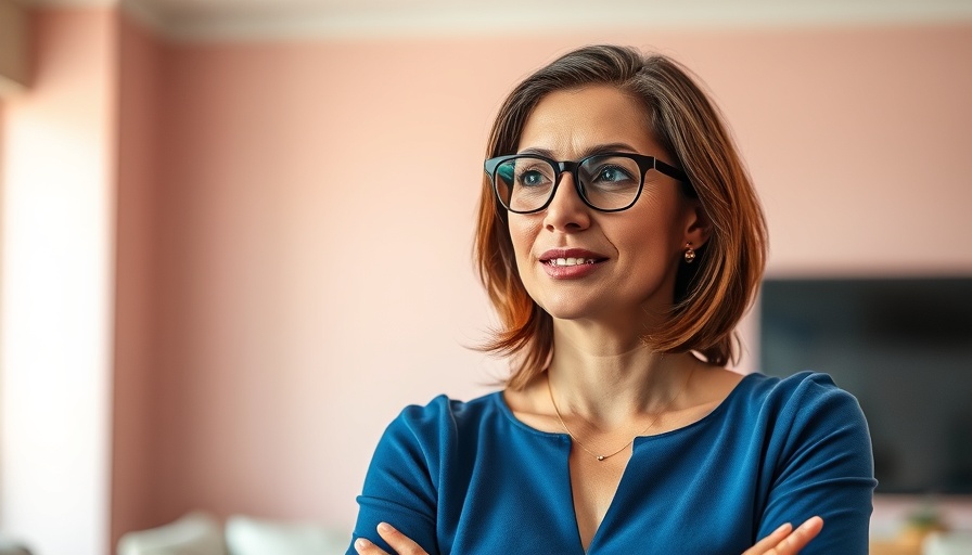Confident woman discussing change in a vibrant setting.
