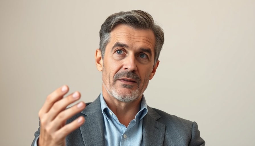 Confident man discussing investment strategies in a neutral setting.