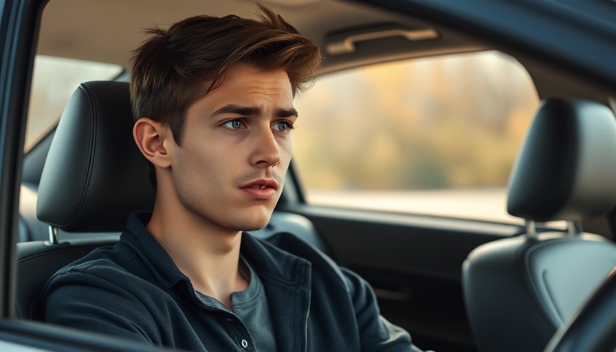 Thoughtful young man in car expressing emotion, thinking about what to say when feeling left out.
