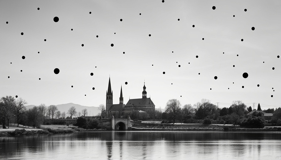 Abstract dotted overlay on a serene landscape, negative world theme.
