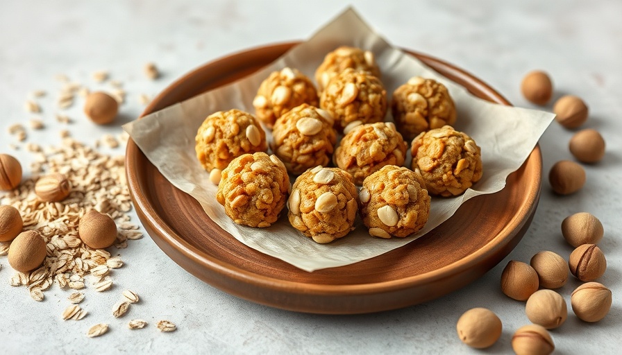 Honey and macadamia nut clusters on a plate with ingredients.