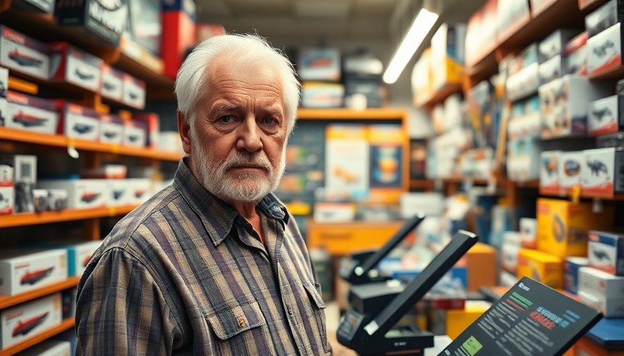 Older man in a hobby shop discussing discounts, expect discounts from friends.