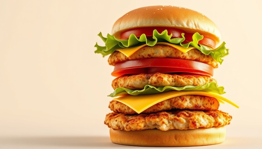 Stacked chicken burgers with lettuce and cheese