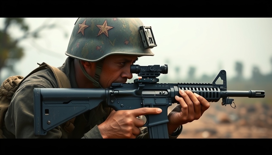 Tense soldier aiming rifle on Myanmar frontline, ceasefire context.