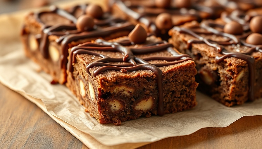 Maltesers Blondies recipe with chocolate drizzle and candy.