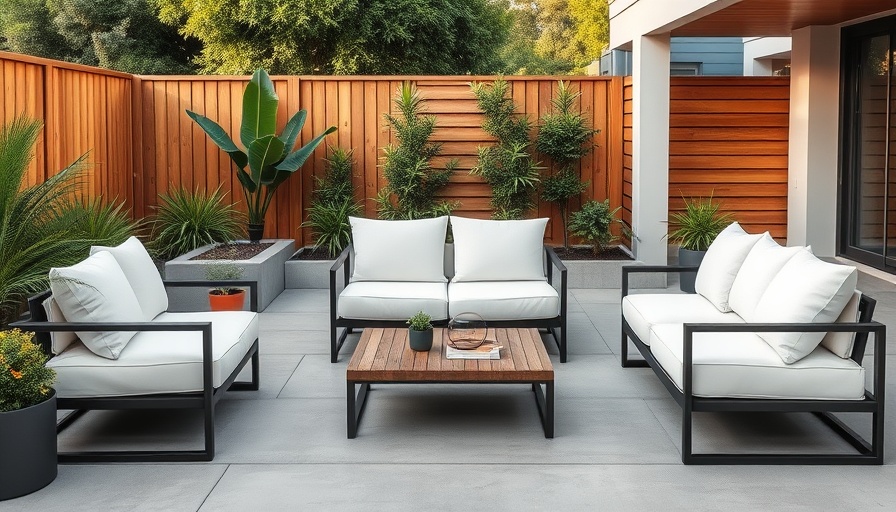 Bargain designer-look outdoor sofa in modern garden setting.
