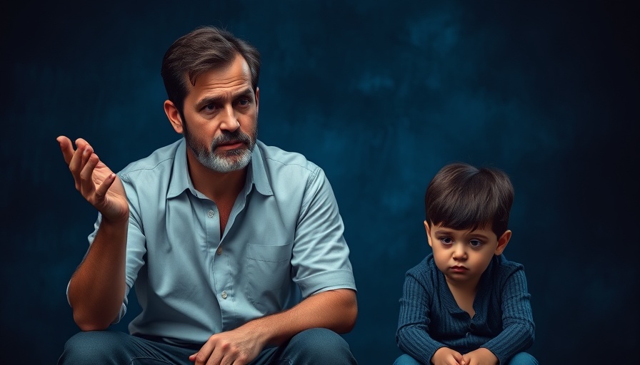Understanding our worth: man gesturing, sad child sitting, emotional scene.
