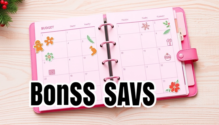 Festive pink planner for Christmas savings tips with stickers.