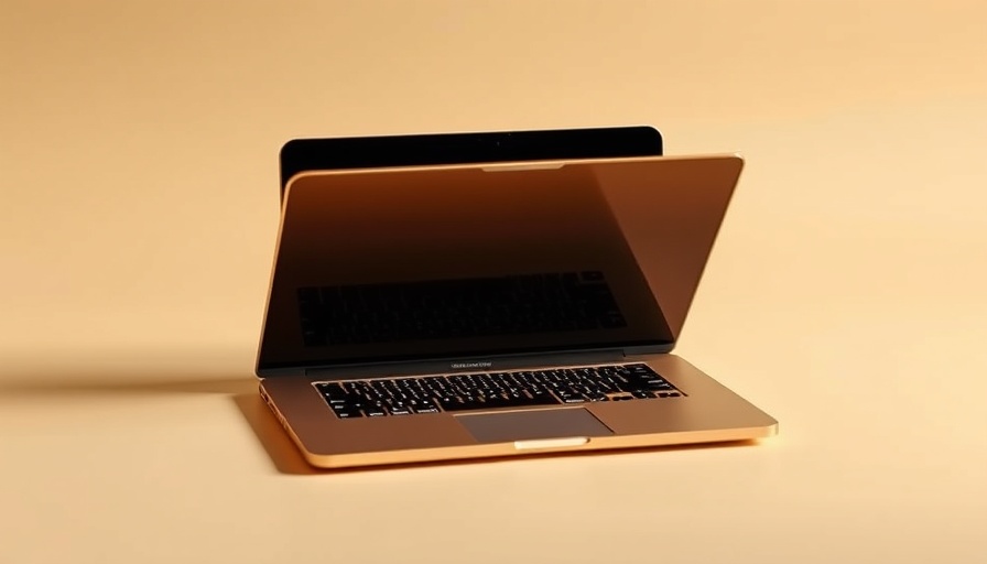 Gold MacBook open on beige surface; MacBook repair costs out of warranty.