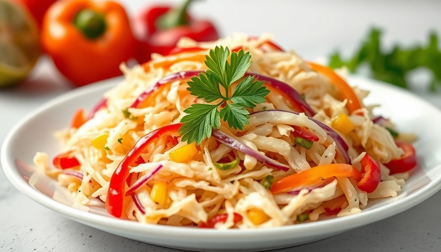 Vibrant sauerkraut salad with veggies on a plate.