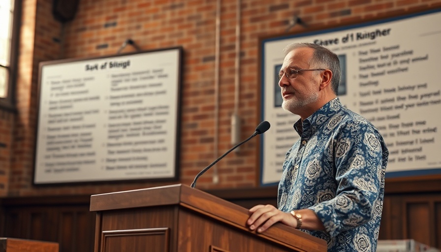 Man speaking at podium with biblical quote, Jesus calls us to be ready for His return.