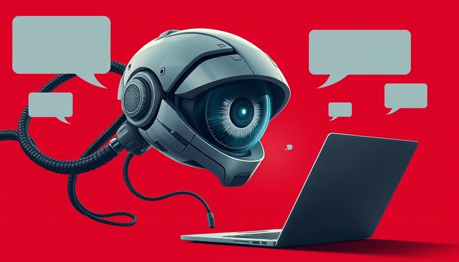 Robotic eye capturing AI meeting notes on laptop, digital art.