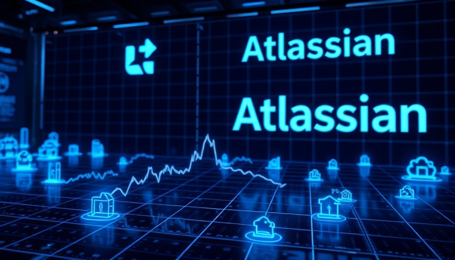 Atlassian shares drop depicted by declining chart and icons.