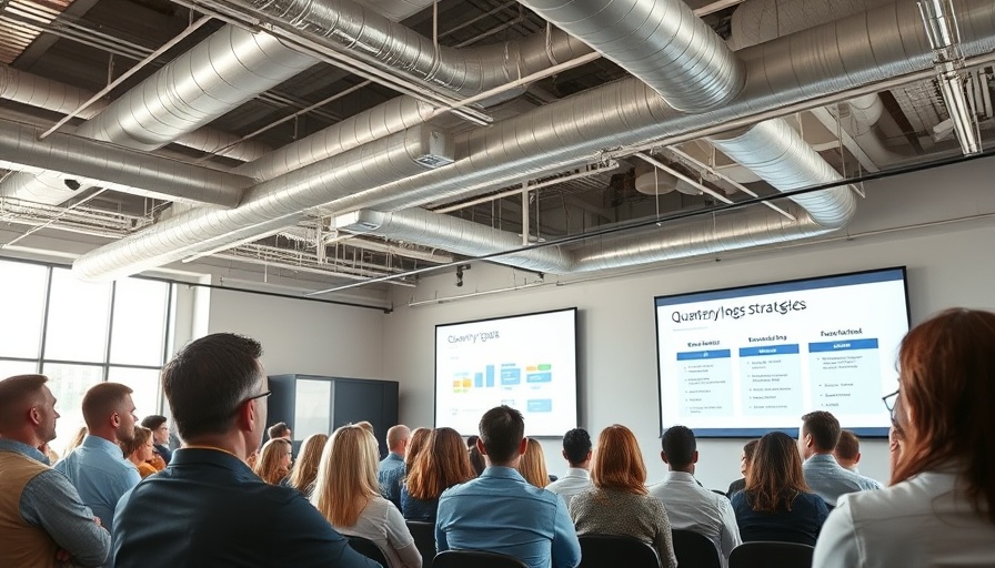 Fintech strategies meeting in modern office with large group.
