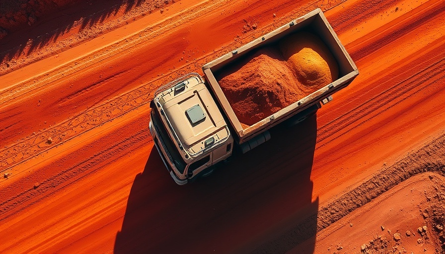 Drone view of truck on red dirt road highlighting US-Ukraine mineral deal.
