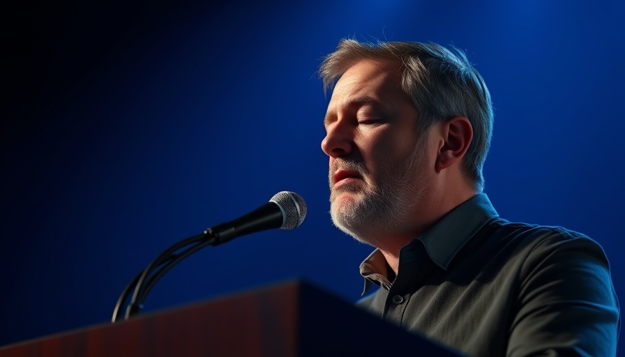 Middle-aged man praying earnestly for our nation, focus on sincerity.