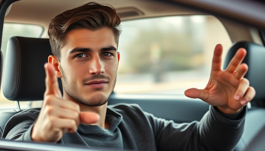 Confident young man in car putting someone in their place.