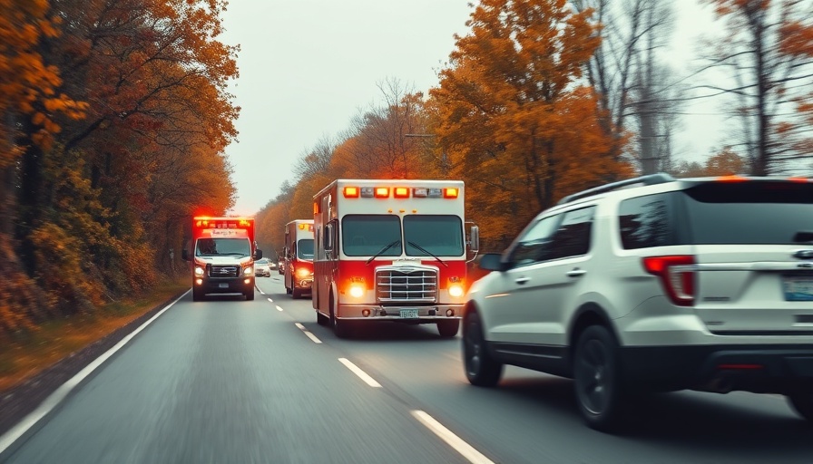 Emergency vehicles in autumn responding to Chile tsunami warning.