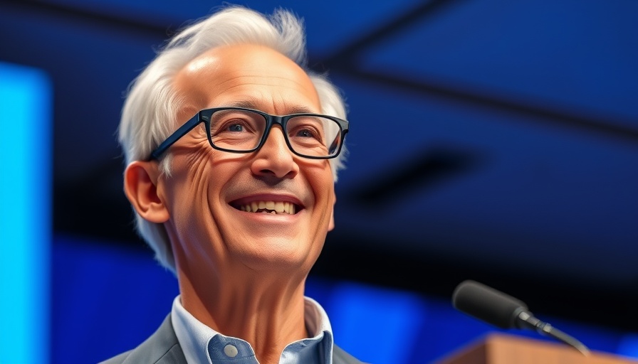 Elderly man smiling while speaking about power of prayer and grace on stage.