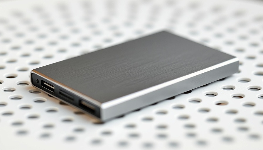 Portable SSD drive on perforated surface, a faster alternative to USB.