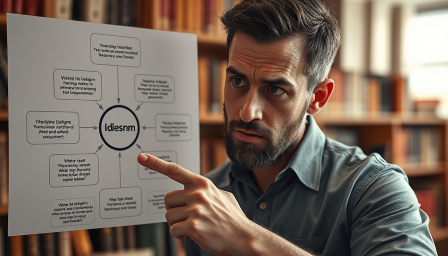 Pensive man engaging with Islamic dilemma concept in diagram